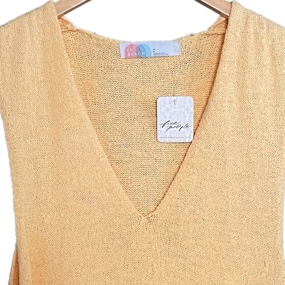 NWT Free People Faux Wrap Mini Sweater Dress Peach Sunrise Womens Size Large NEW - Picture 5 of 16
